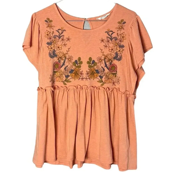 Amaryllis Women’s Size Small Flower Print Baby Doll Top Short Sleeve Orange - Picture 1 of 6